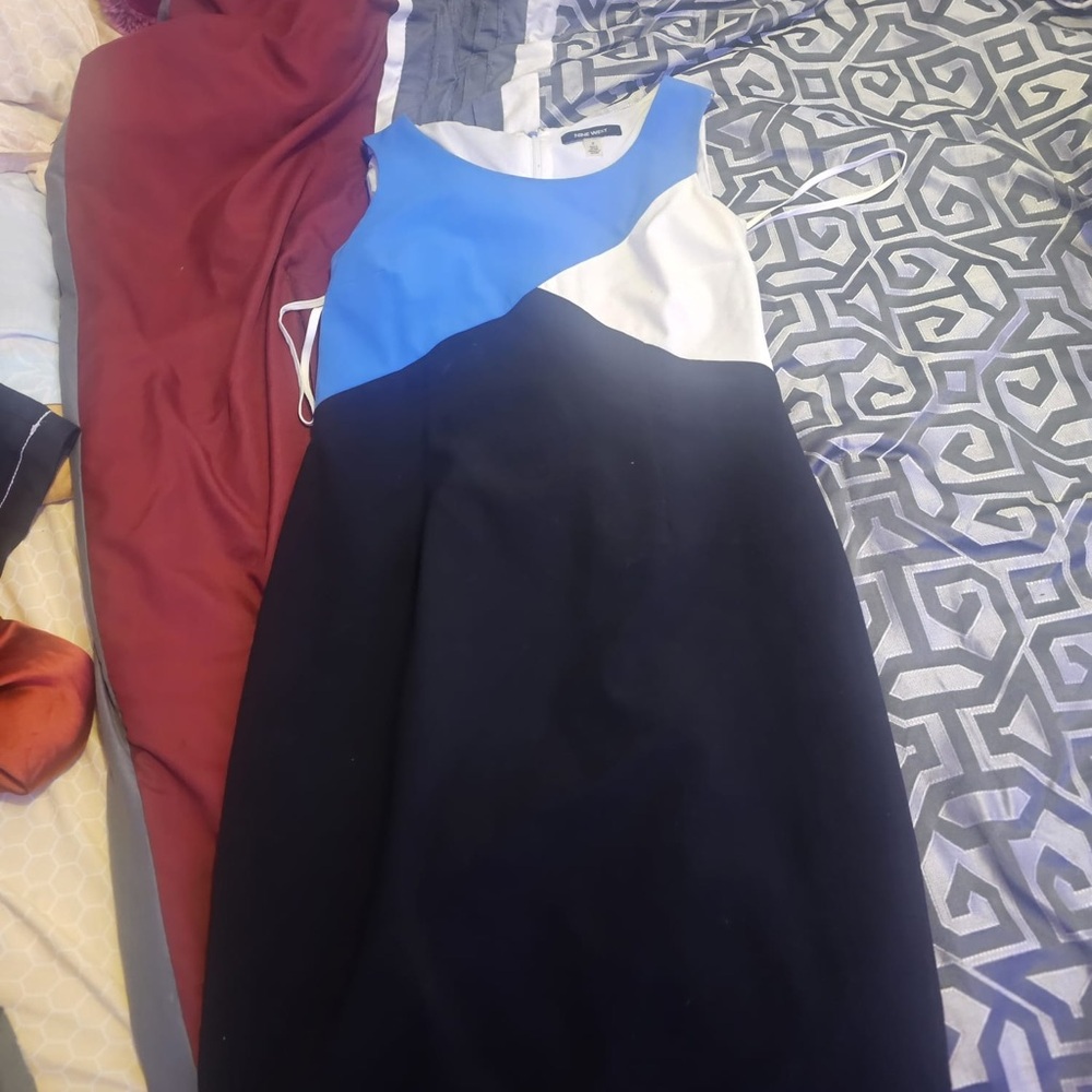 Nine West Asymmetrical Black and Blue Sheath Dress